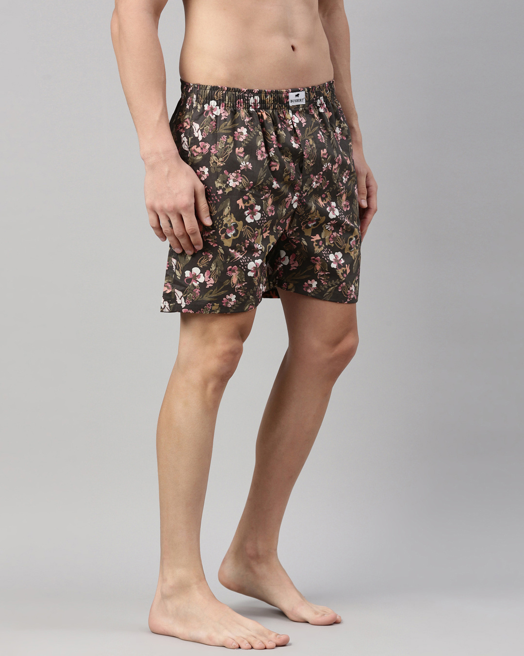 Shop Men's Brown All Over Floral Printed Cotton Boxers-Back