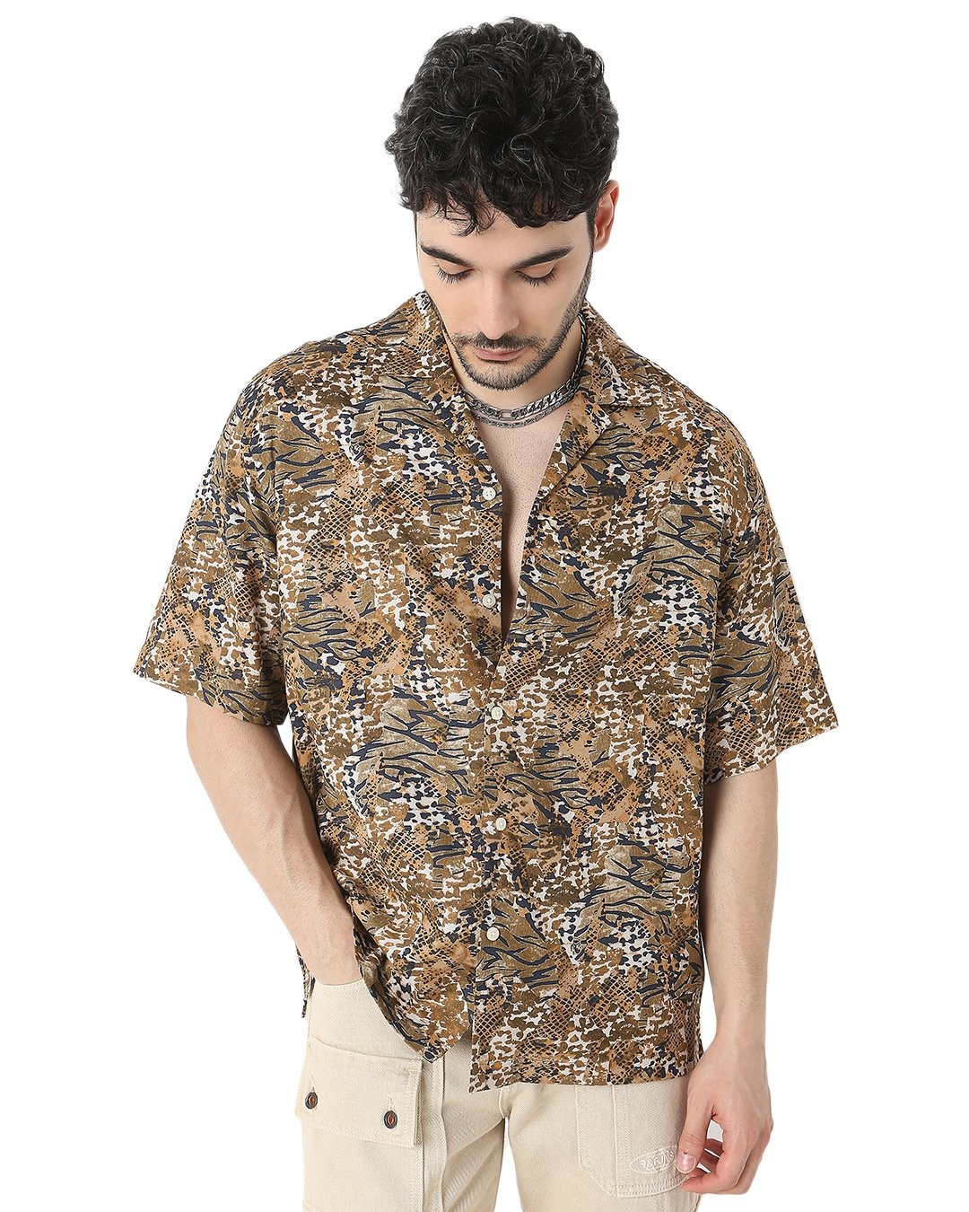 Men's Printed Brown Relaxed Fit T-Shirt