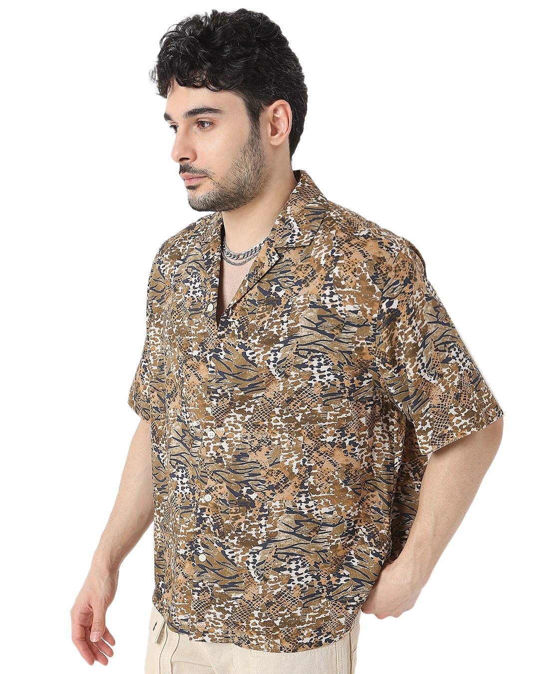 Shop Men's Brown All Over Leopard Printed Relaxed Fit Shirt-Back