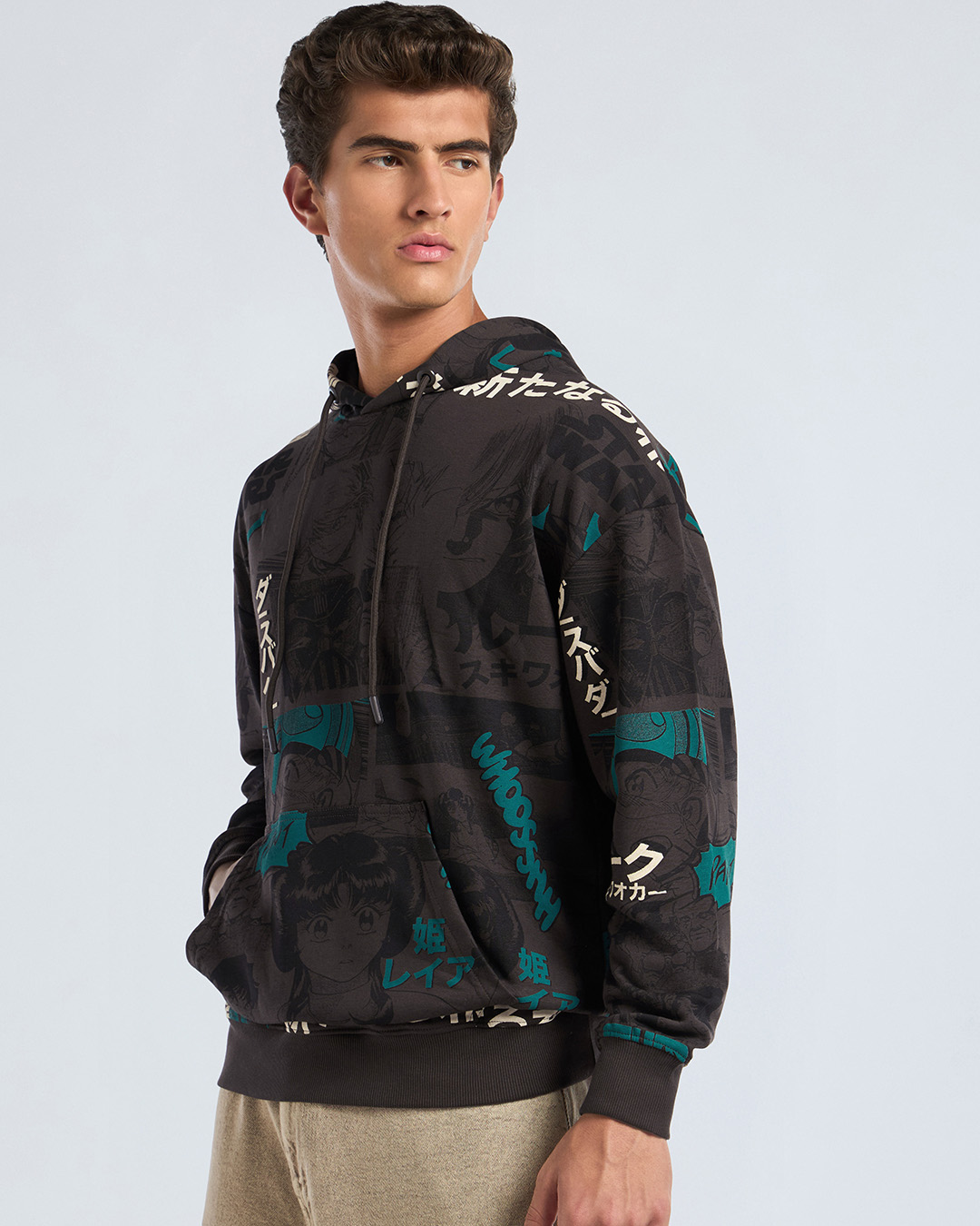 Shop Men's Brown All Over Printed  Oversized Hoodies-Back