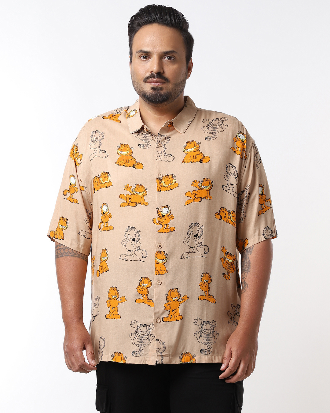 Shop Men's Brown All Over Printed Oversized Plus Size Shirt-Back