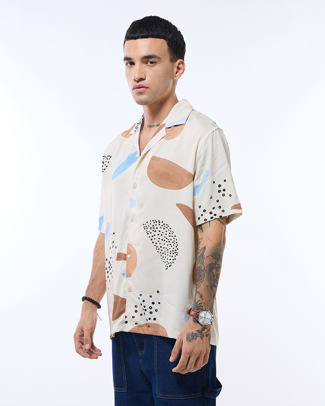 Shop Men's Beige All Over Printed Shirt-Back