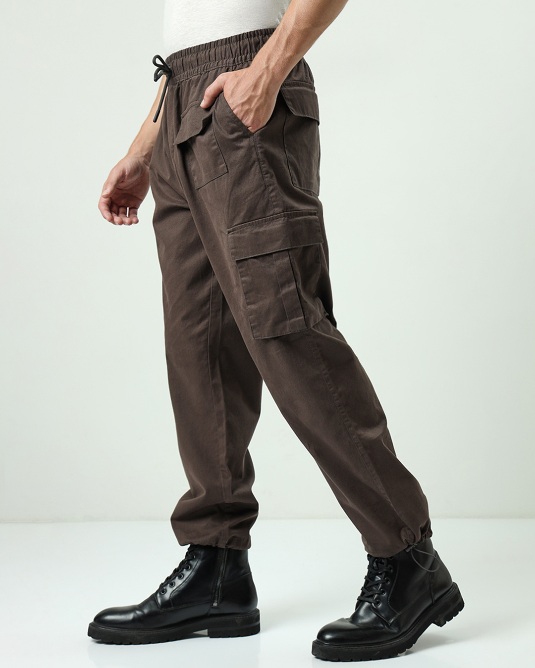 Shop Men's Brown Baggy Oversized Cargo Pants-Back