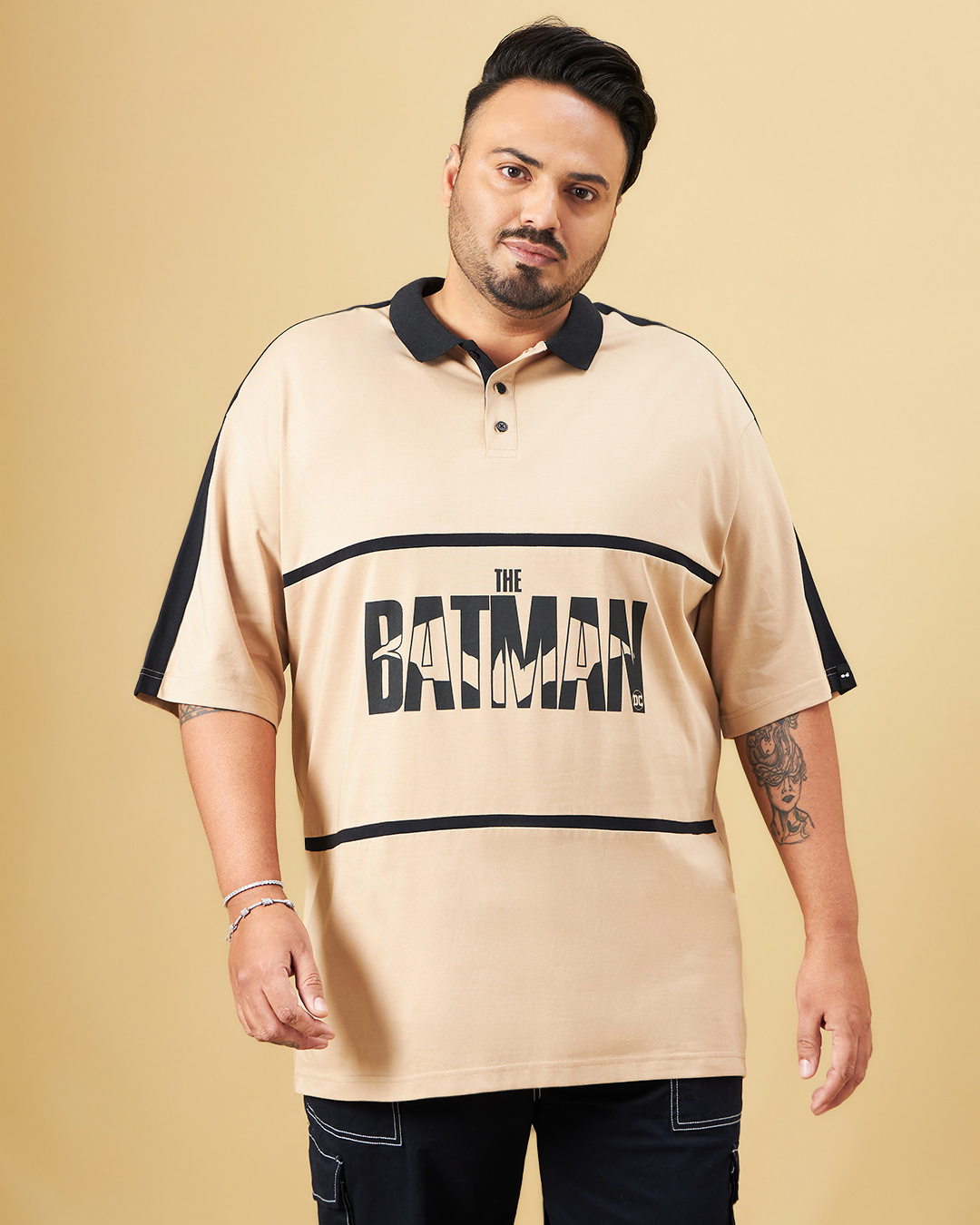 Shop Men's Brown Batman Graphic Printed Oversized Plus Size Polo T-shirt-Back