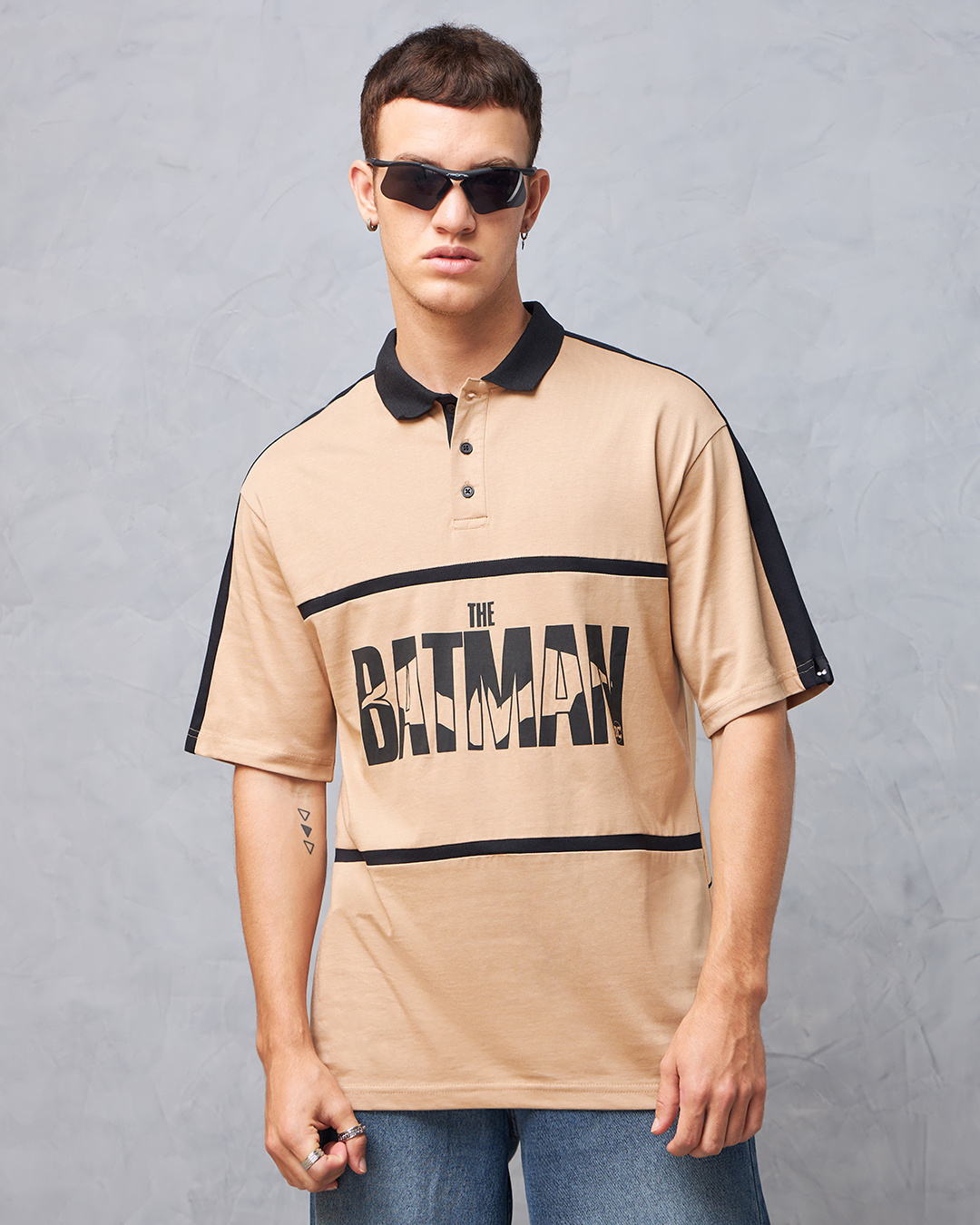 Shop Men's Brown Batman Graphic Printed Oversized Polo T-shirt-Back