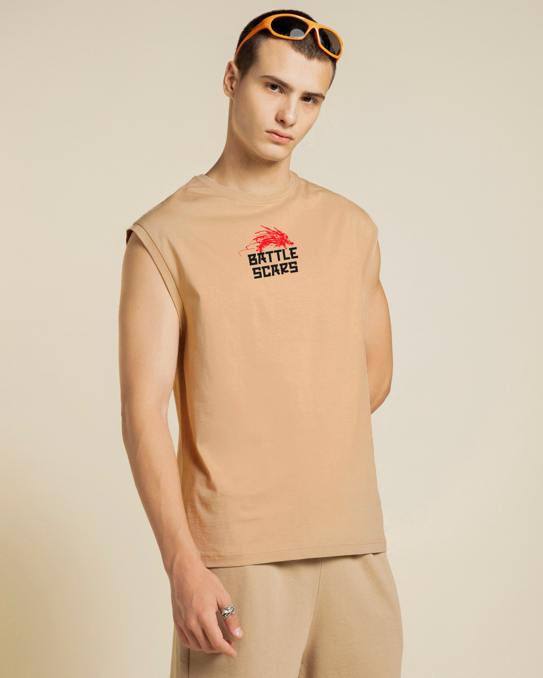 Shop Men's Brown Battle Scars Graphic Printed Boxy Fit Vest-Back