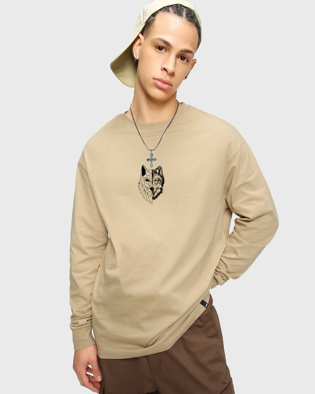 Shop Men's Brown Beast Within Graphic Printed Oversized T-shirt-Back