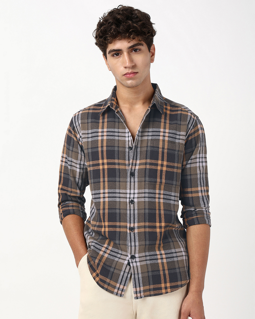 Shop Men's Brown & Black Checked Shirt-Back