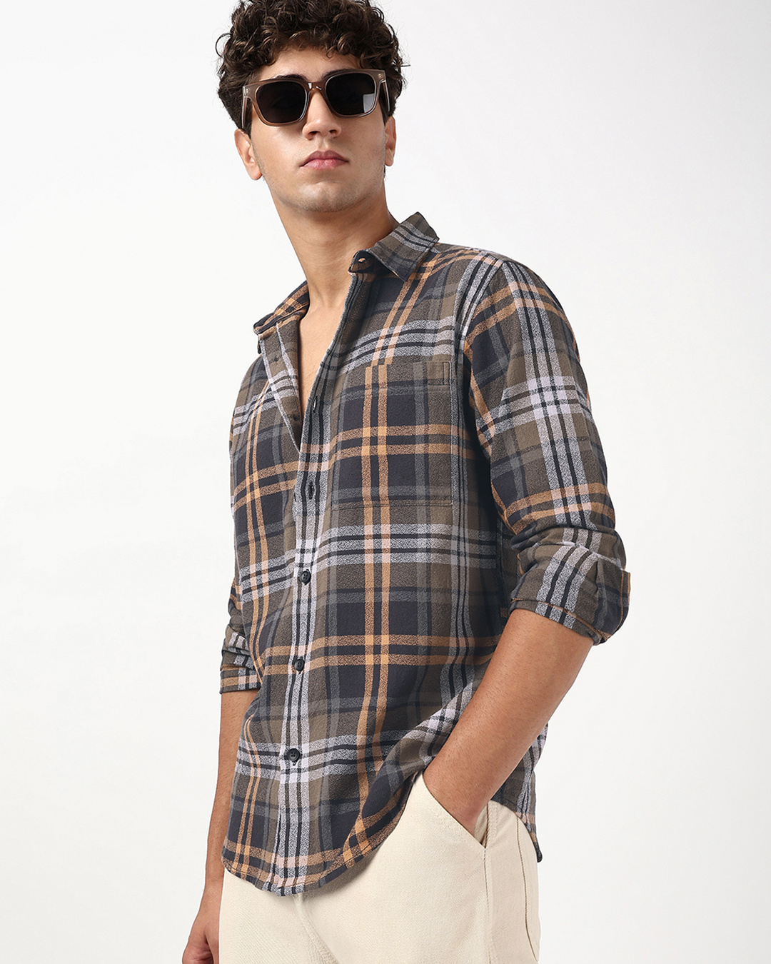 Shop Men's Brown & Black Checked Shirt-Back