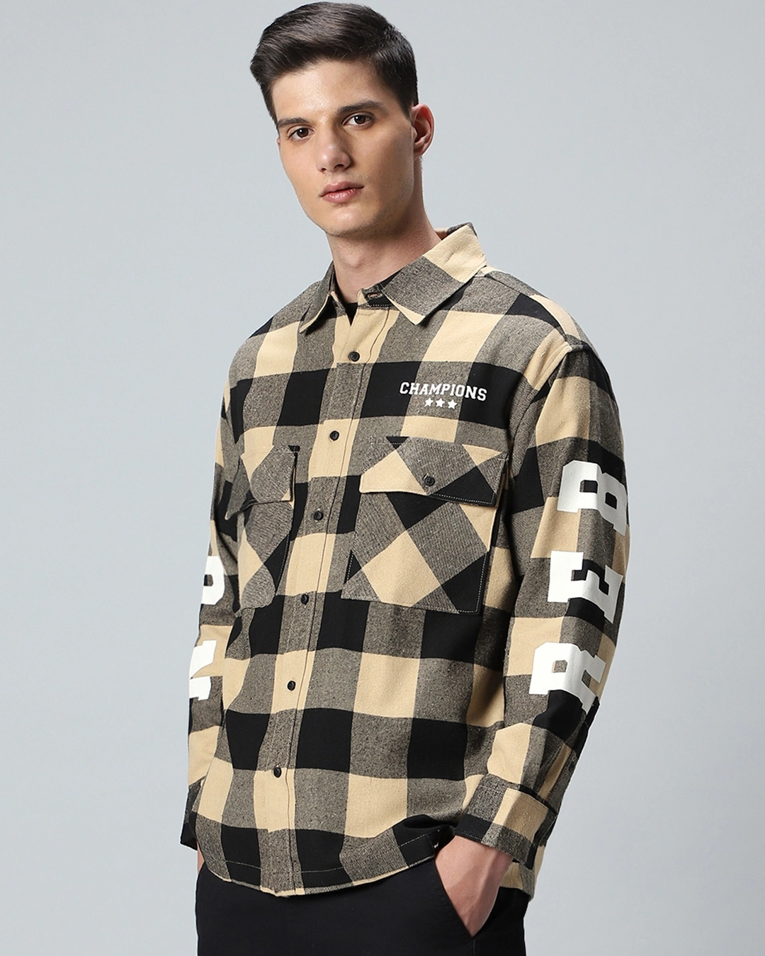 Shop Men's Brown & Black Reb Checked Oversized Shirt-Back