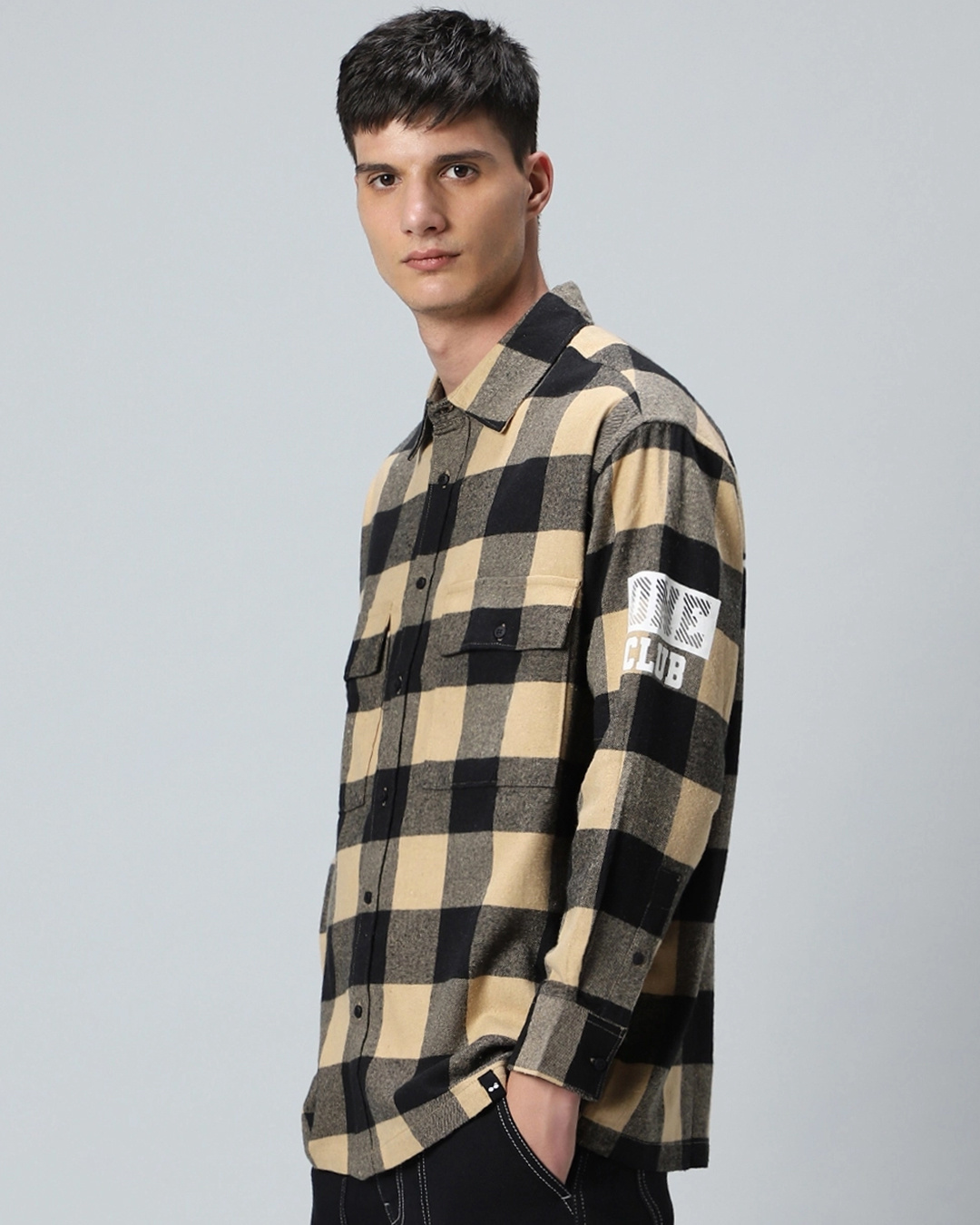 Shop Men's Brown & Black Run Checked Oversized Shirt-Back