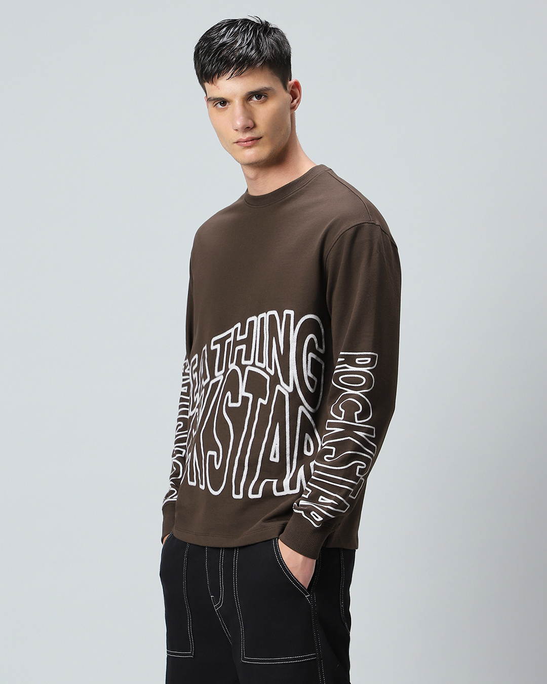 Shop Men's Brown Breathing Rockstar Typography Oversized T-shirt-Back