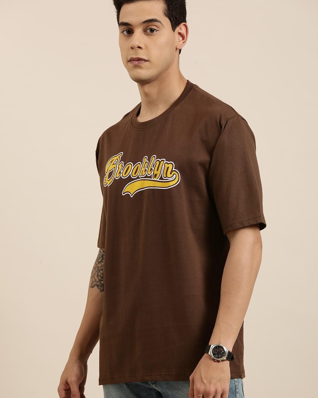 Buy Men's Brown Brooklyn Typography Oversized T-shirt Online at Bewakoof