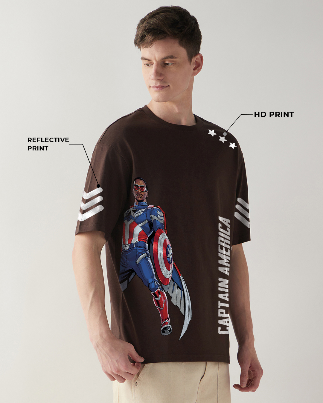 Shop Men's Brown Captain Graphic Printed Oversized T-shirt-Back