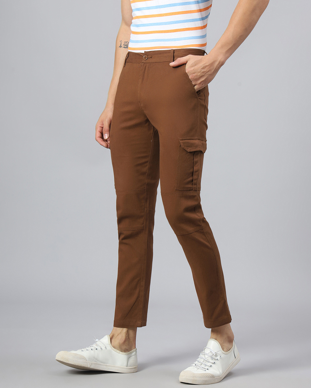 Shop Men's Brown Cargo Trousers-Back