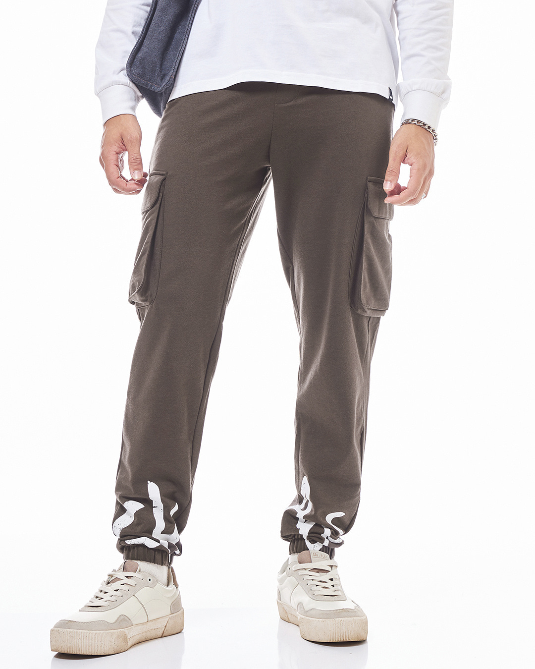 Buy Men's Brown Chaos Typography Cargo Joggers Online at Bewakoof