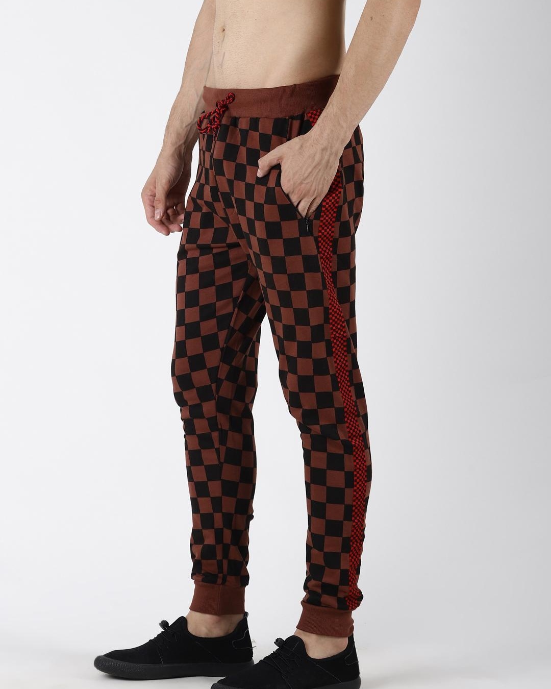 Shop Men's Brown Checked Joggers-Back