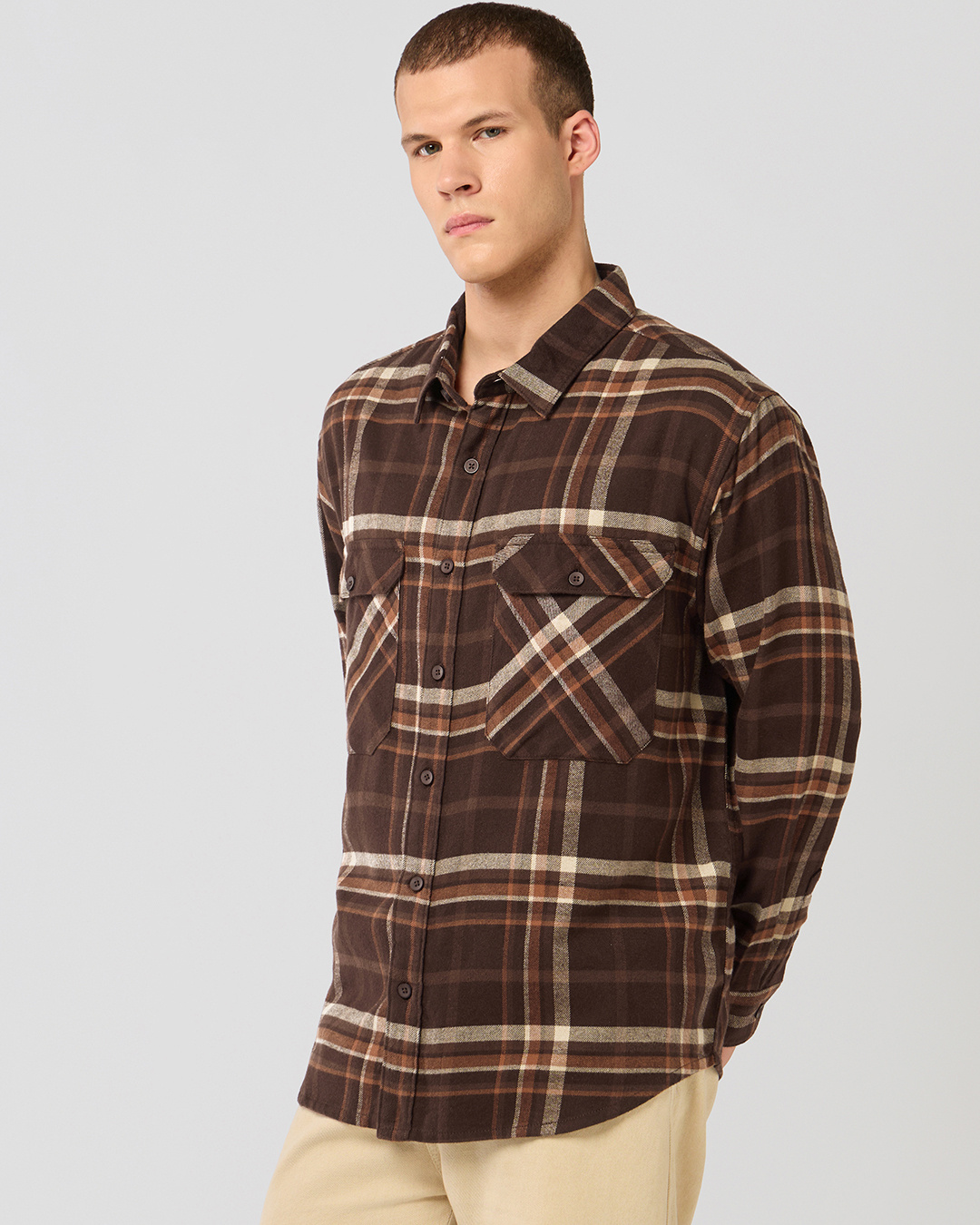 Shop Men's Brown & Beige Checked Oversized Shirt-Back