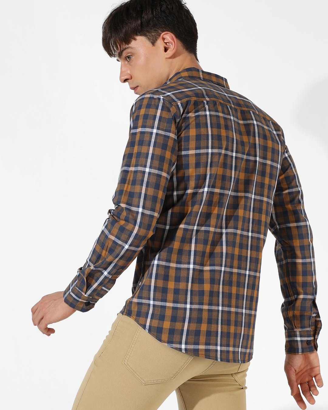 Shop Men's Brown Checked Shirt-Back