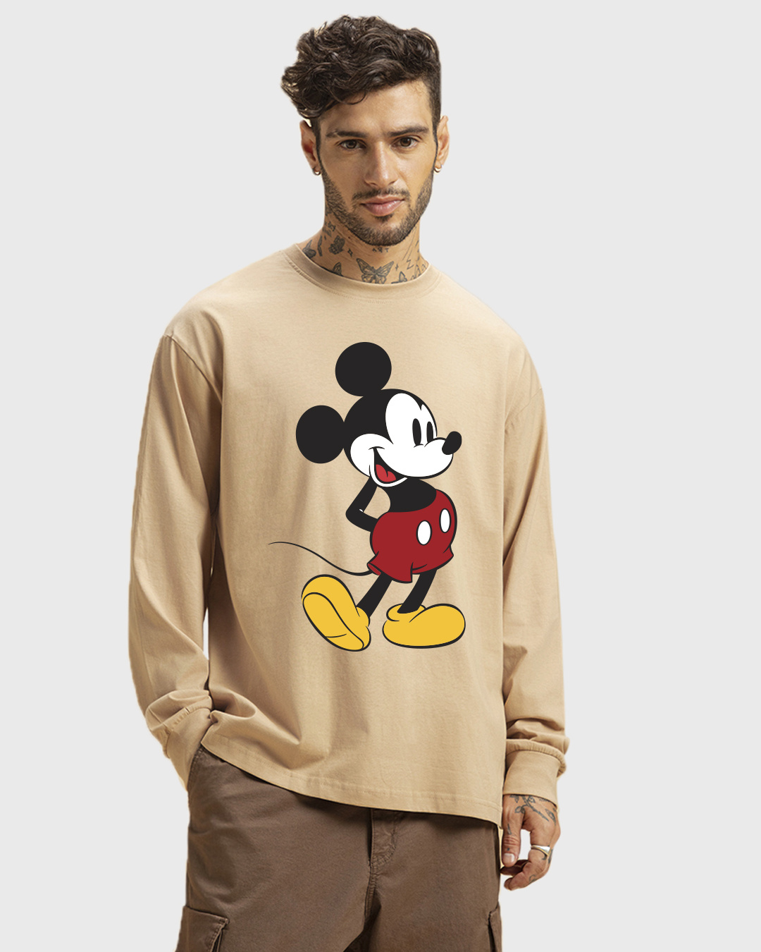 Shop Men's Brown Classic Mickey Graphic Printed Oversized T-shirt-Back