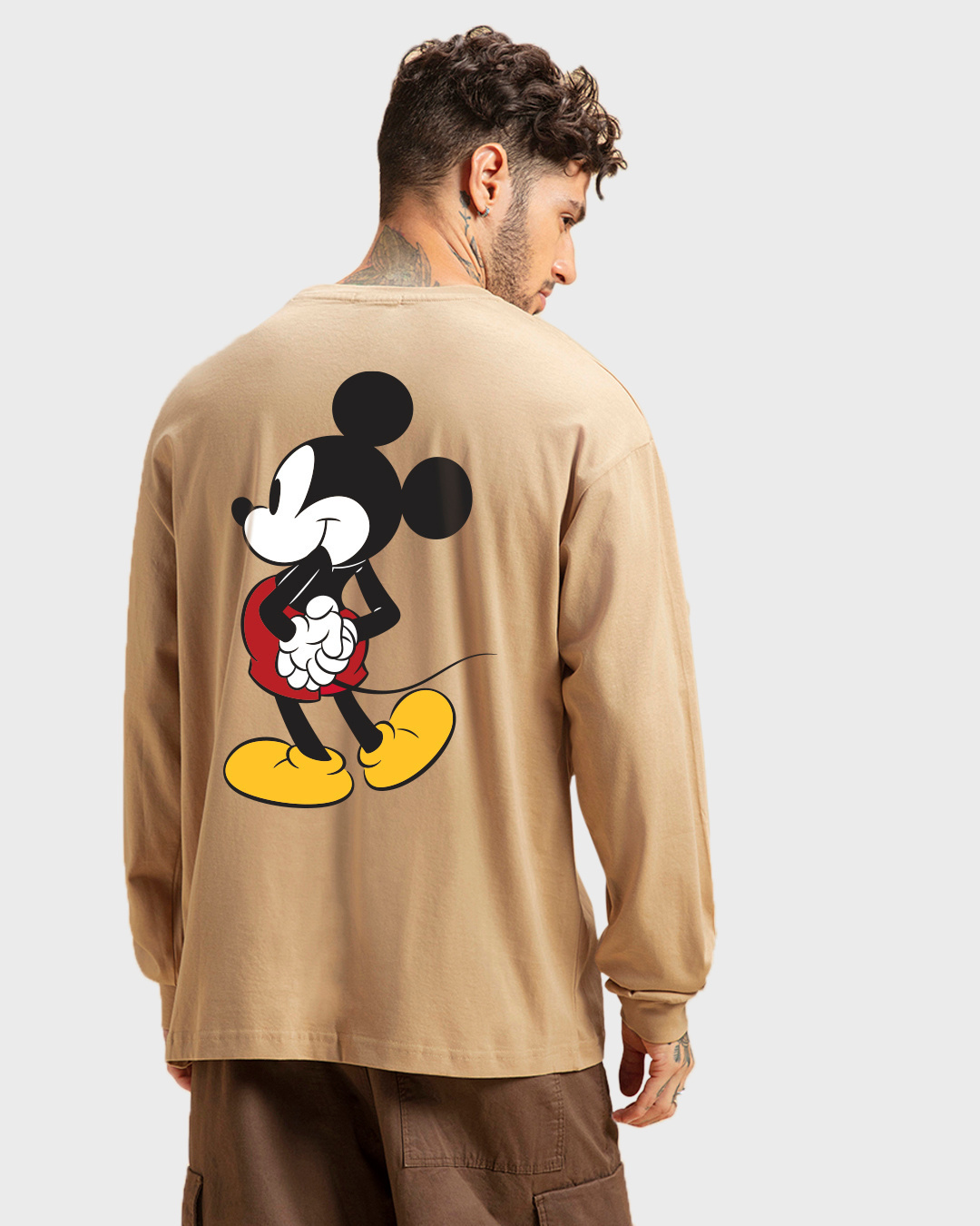 Shop Men's Brown Classic Mickey Graphic Printed Oversized T-shirt-Back