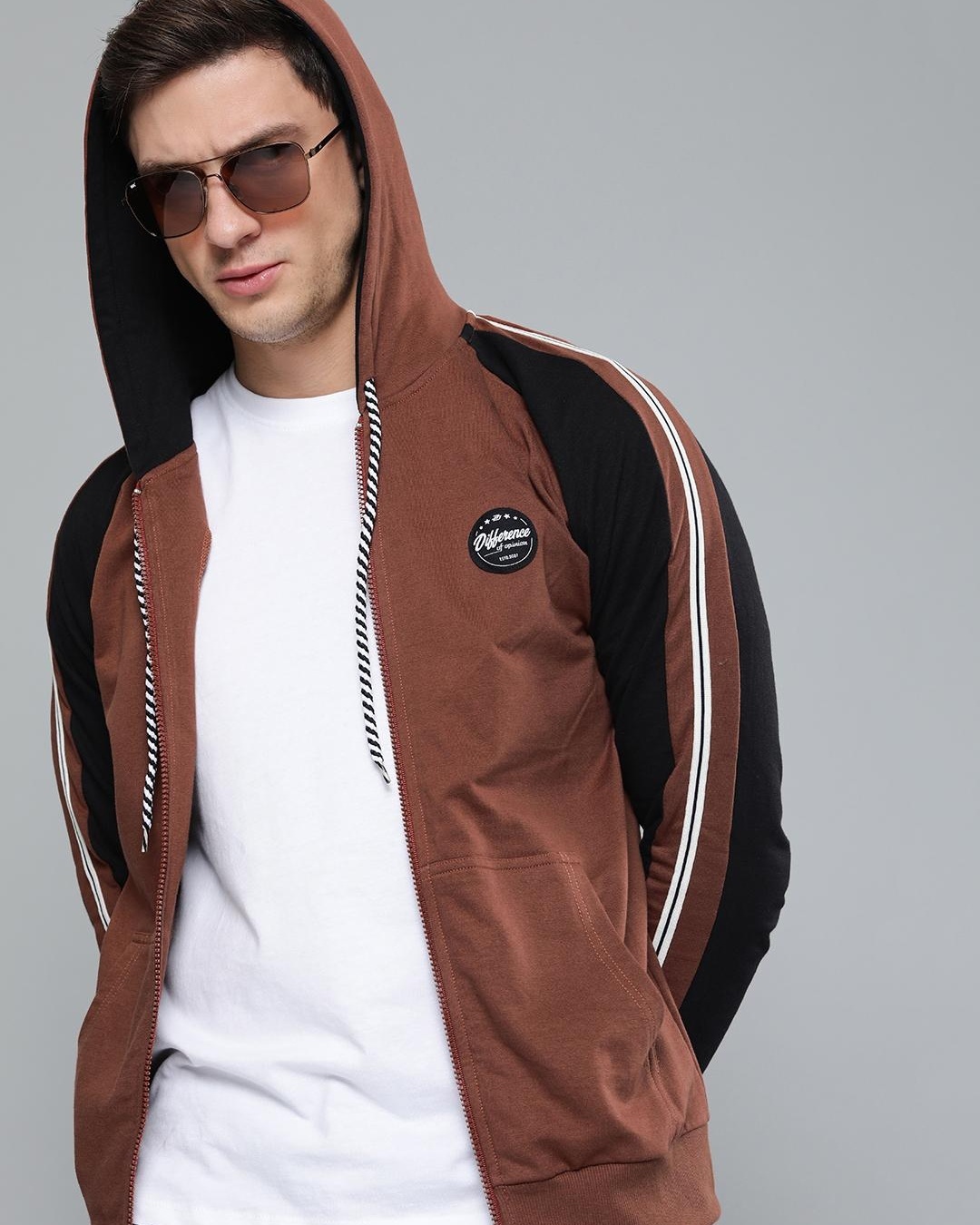 Buy Men's Brown Color Block Hoodie Online at Bewakoof