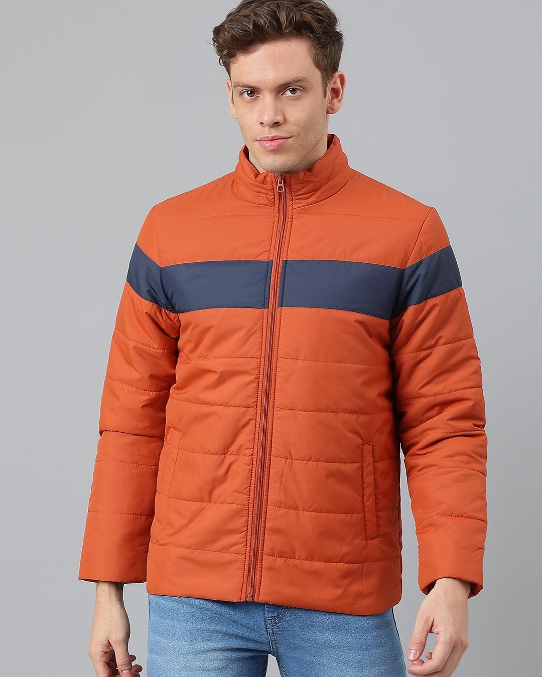 Buy Men's Brown Color Block Puffer Jacket Online at Bewakoof