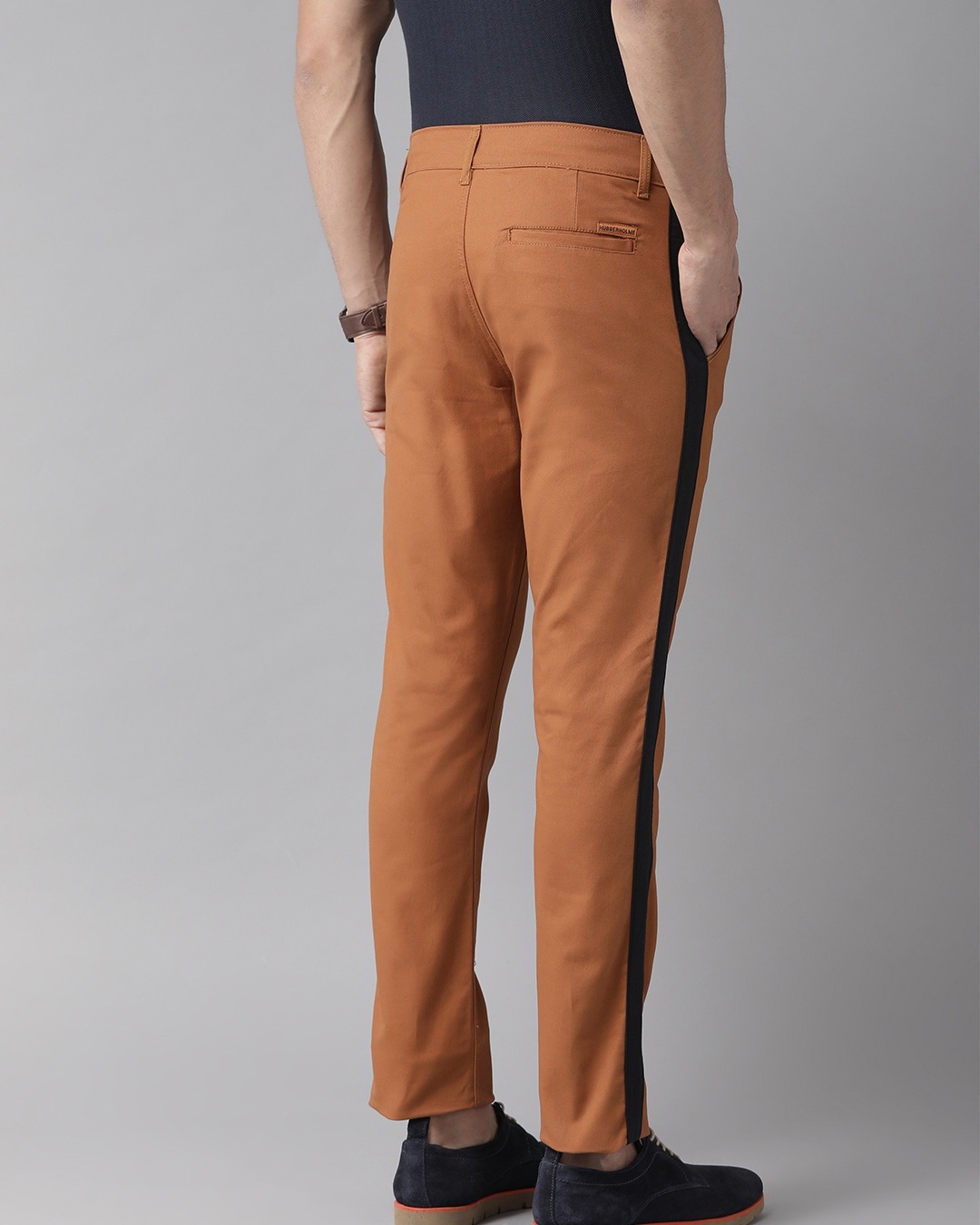 Shop Men's Brown Color Block Slim Fit Chinos-Back