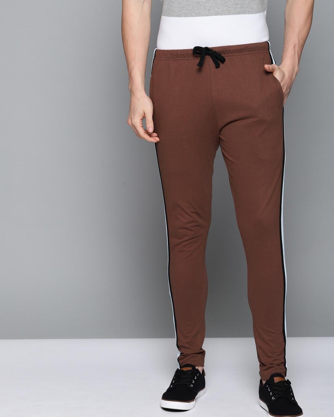 Buy Men's Brown Color Block Track Pants for Men Brown Online at Bewakoof