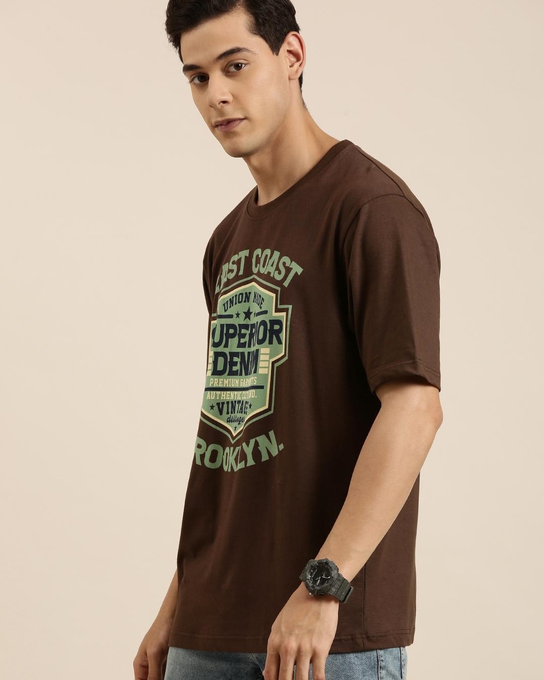 Men's Typography Printed Brown Regular Fit T-Shirt