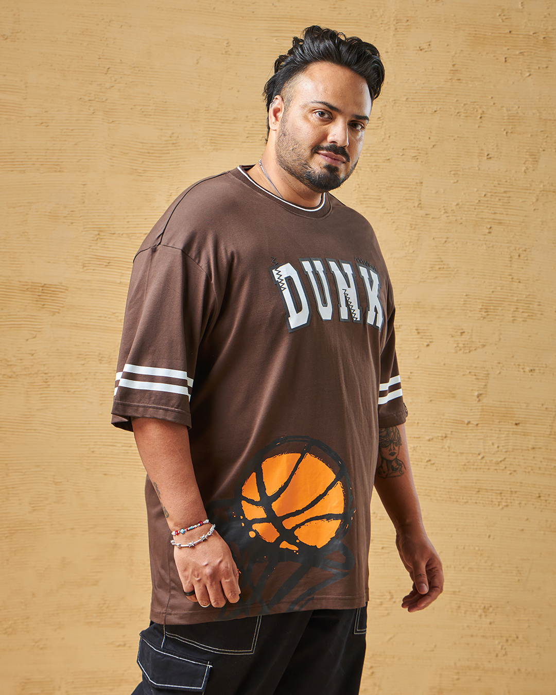 Shop Men's Brown Dunk Graphic Printed Oversized Plus Size T-shirt-Back
