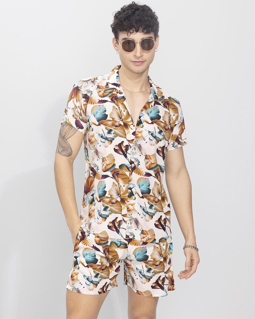 Buy Men's Brown El Verano Floral Printed Co-ord Set Online in India at ...