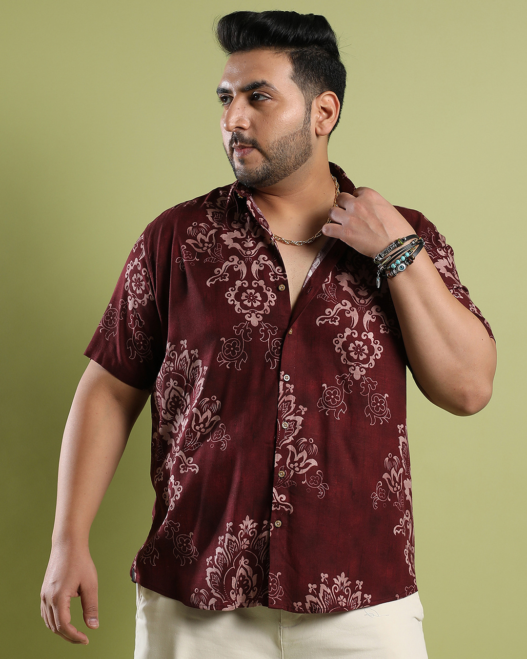 Shop Men's Brown Ethnic Motif Oversized Plus Size Shirt-Back