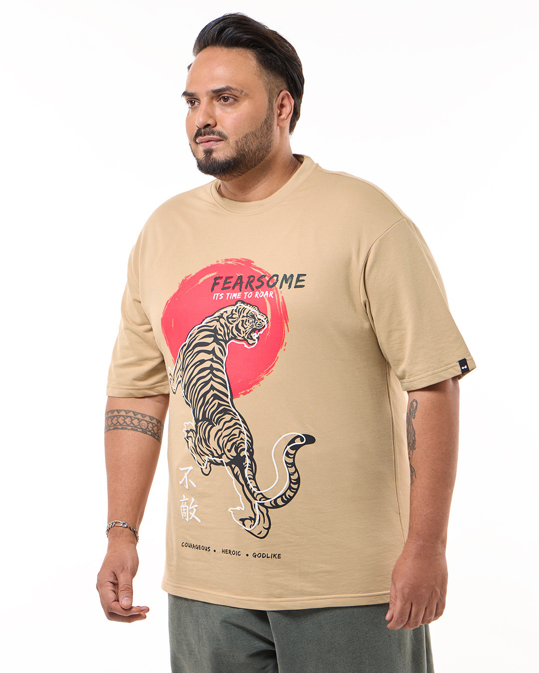 Shop Men's Brown Fear Some Graphic Printed Oversized Plus Size T-shirt-Back