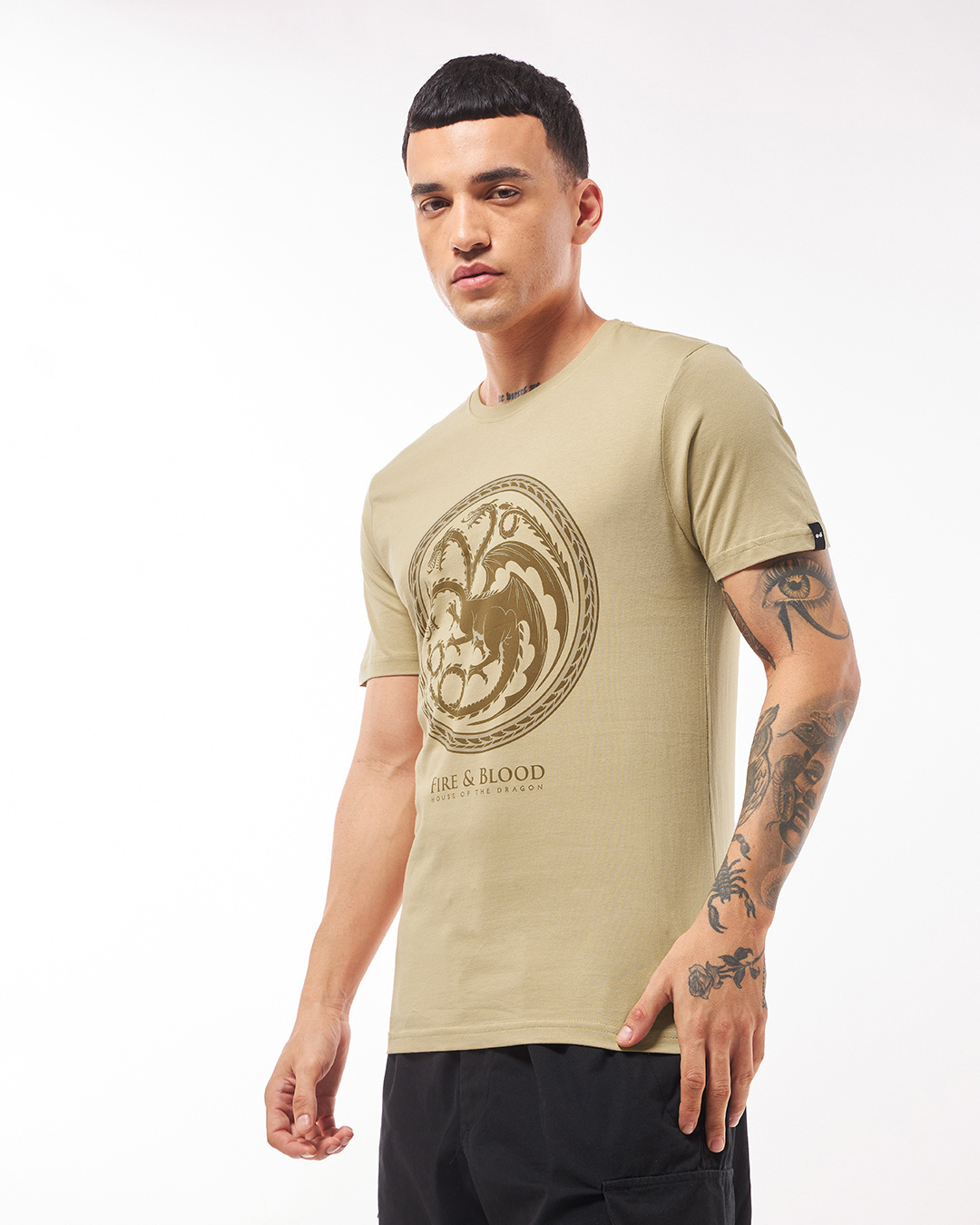 Shop Men's Brown Fire And Blood Graphic Printed T-shirt-Back