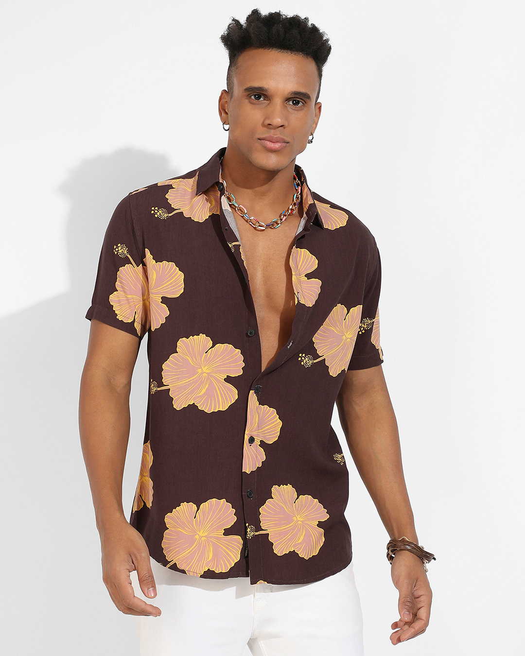 Shop Men's Brown Floral Printed Shirt-Back