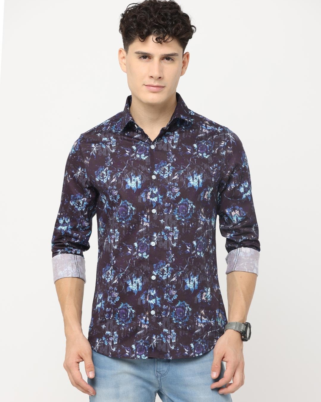 Buy Men's Brown Floral Printed Slim Fit Shirt for Men Brown Online at