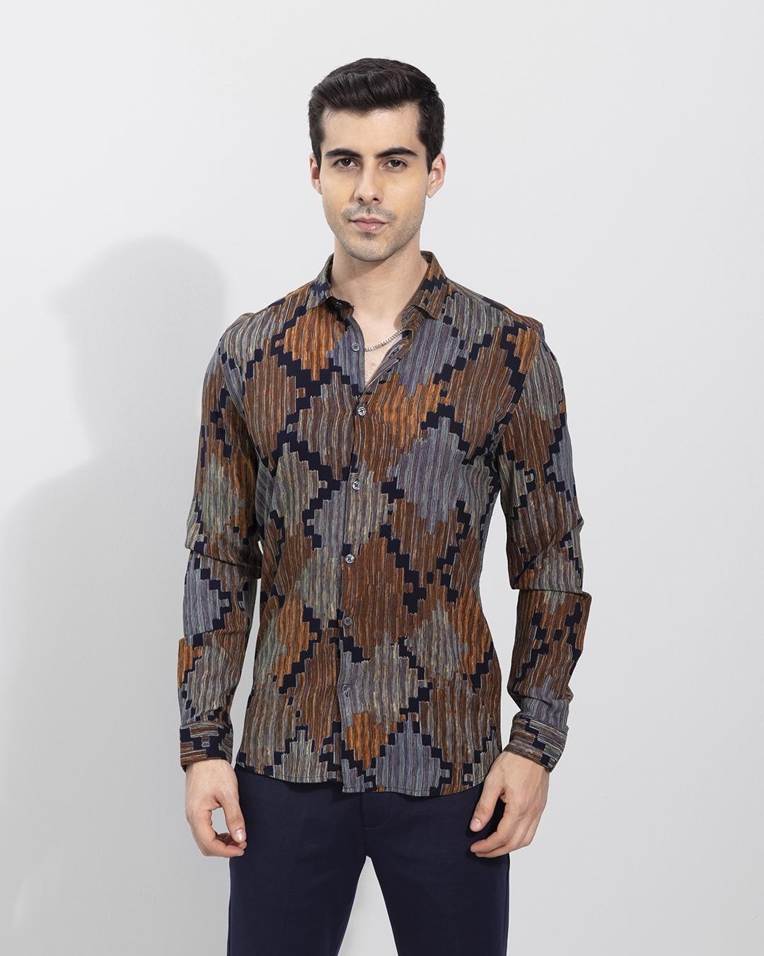 Buy Men's Brown Geometric Printed Slim Fit Shirt for Men Brown Online ...