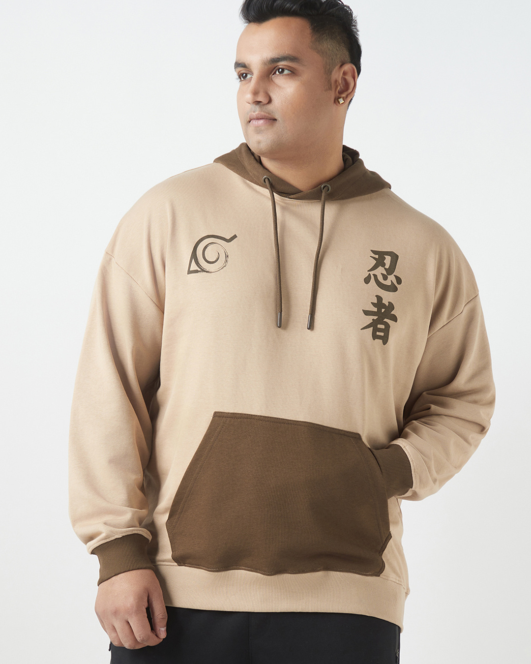 Shop Men's Brown Graphic Printed Oversized Plus Size Hoodies-Back