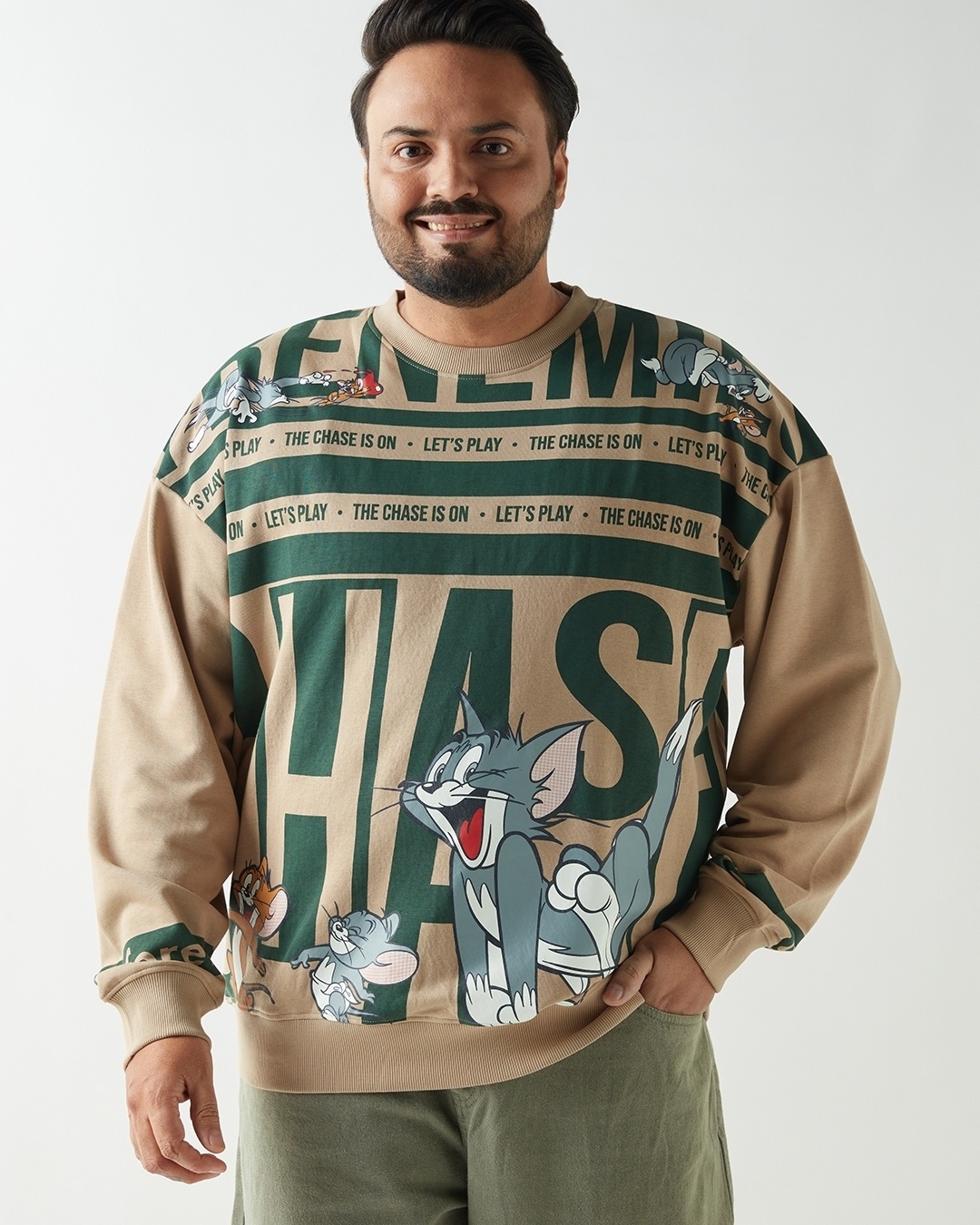 Shop Men's Brown Graphic Printed Oversized Plus Size Sweatshirt-Back