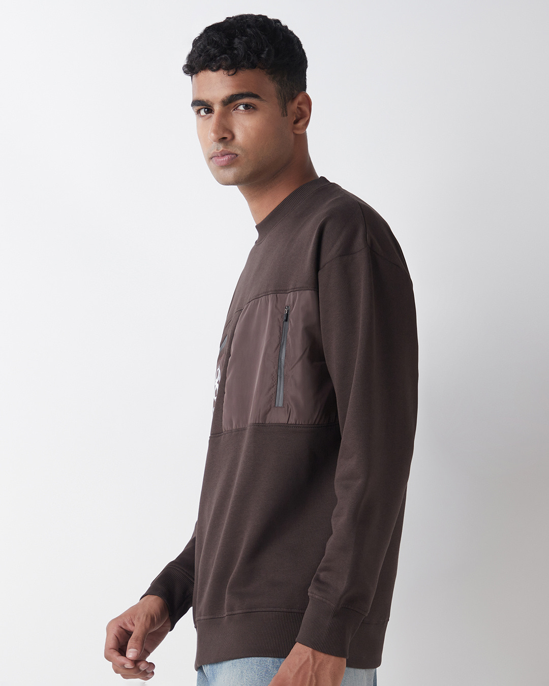 Shop Men's Brown Graphic Printed Oversized Sweatshirt-Back