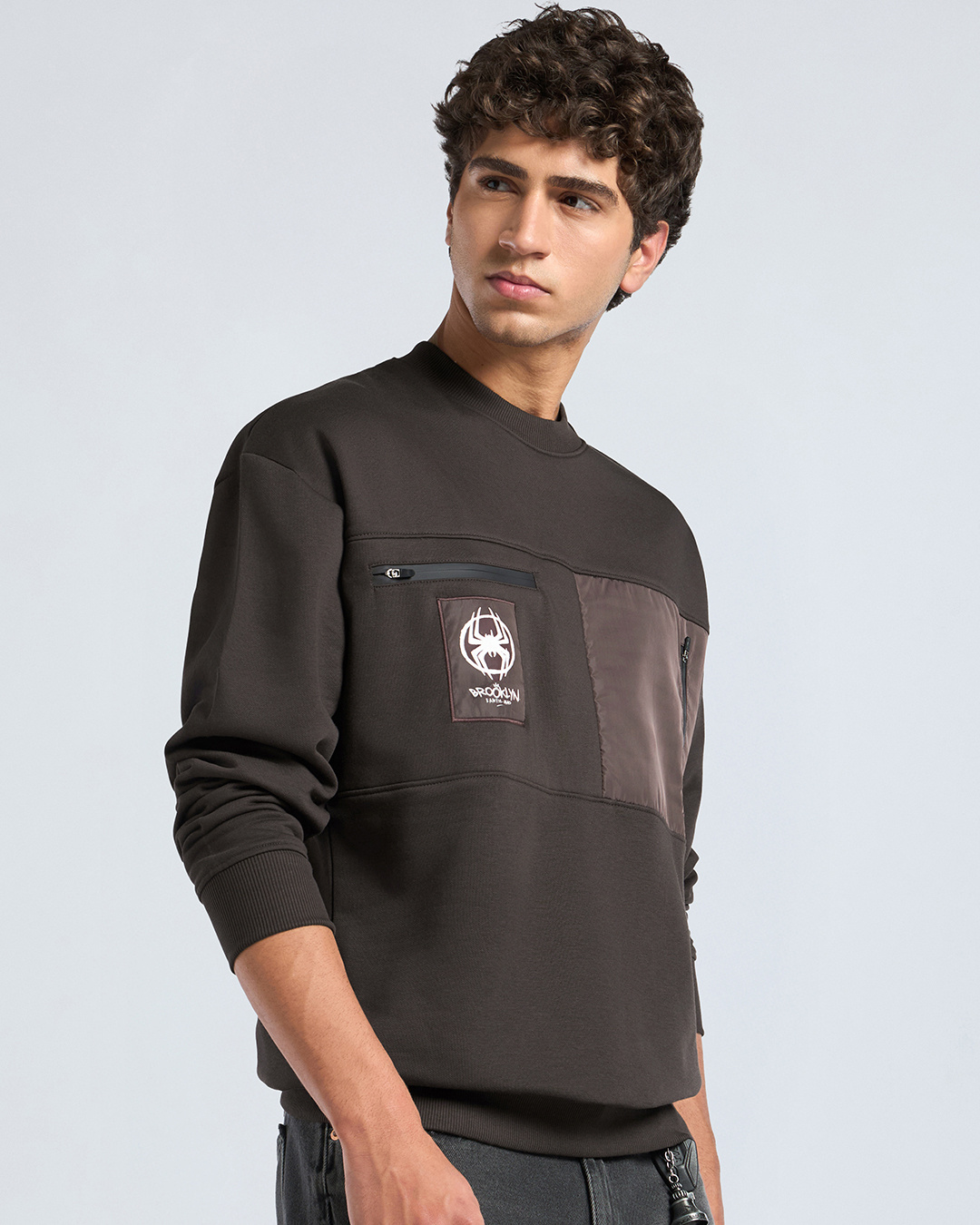 Shop Men's Brown Graphic Printed Oversized Sweatshirt-Back