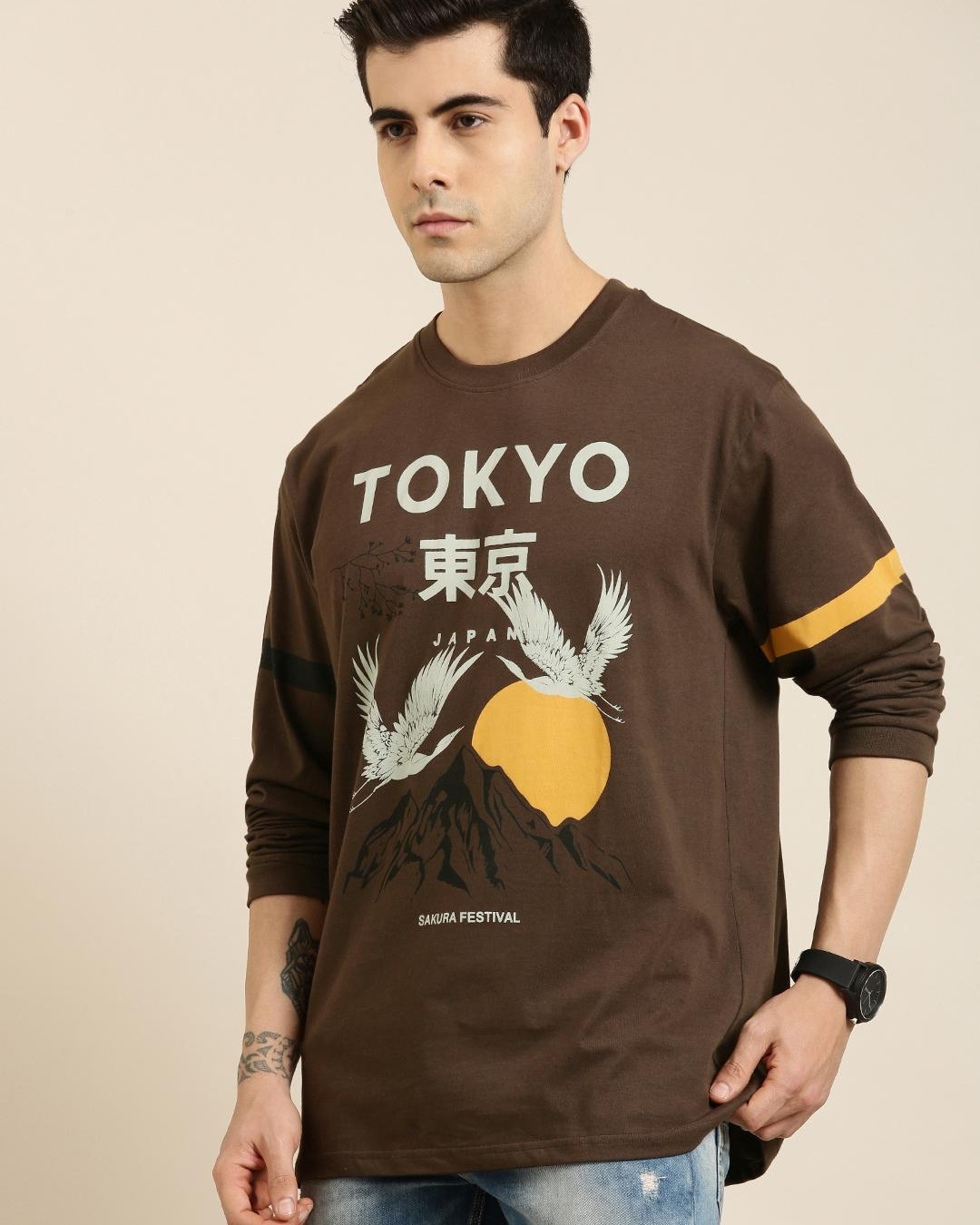 Brown Graphic Oversized T-Shirt for Men | Casual Style Tee