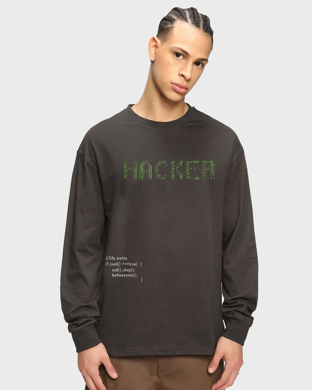 Shop Men's Brown Hacker Graphic Printed Oversized T-shirt-Back