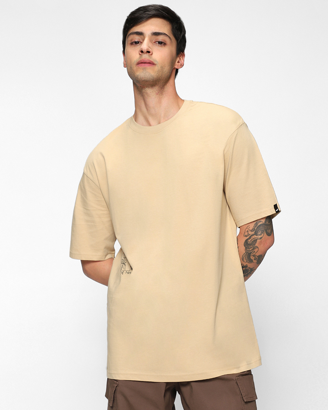 Shop Men's Brown Hindi Take Graphic Printed Oversized T-shirt-Back