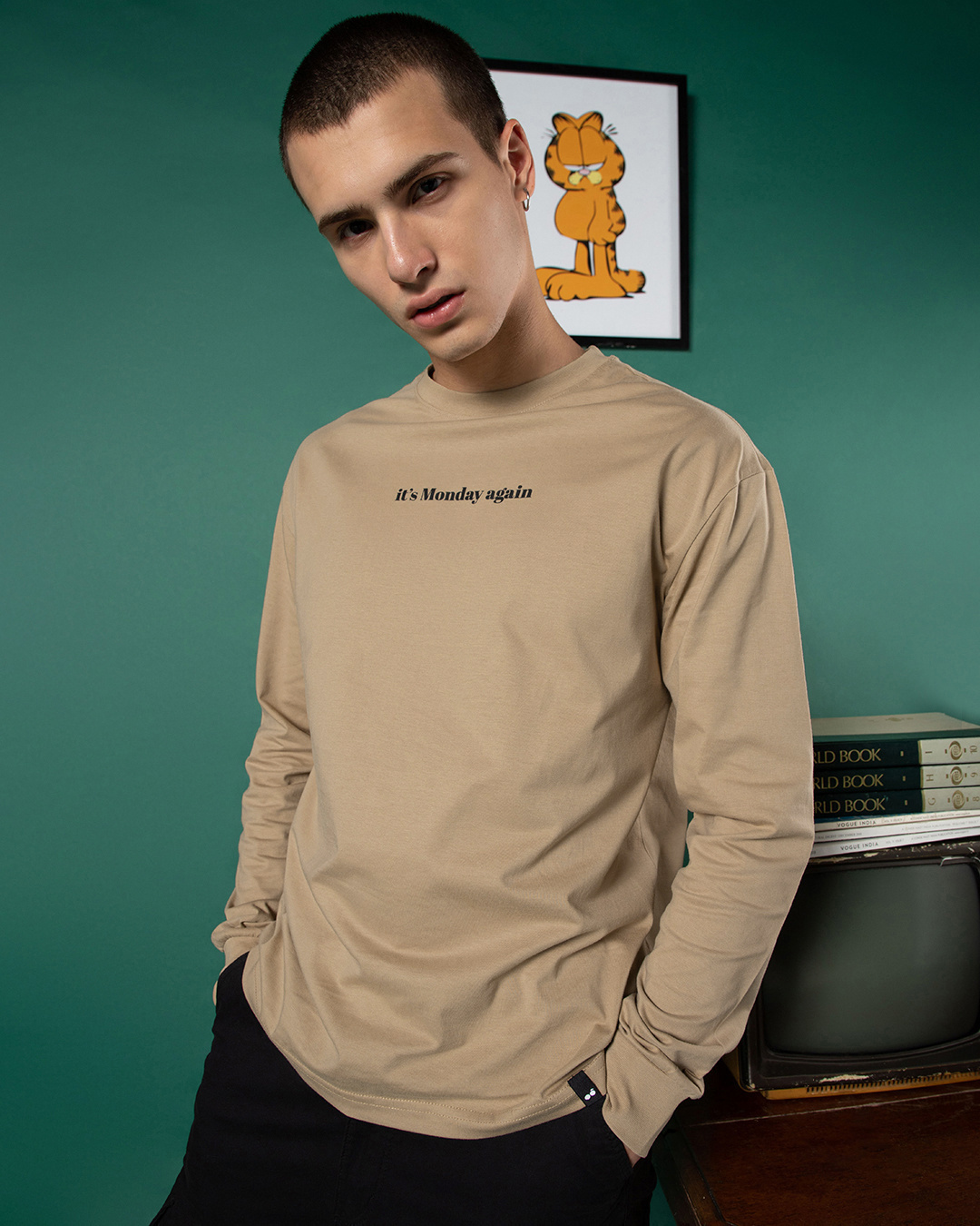 Shop Men's Brown Its Monday Again Graphic Printed Oversized T-shirt-Back