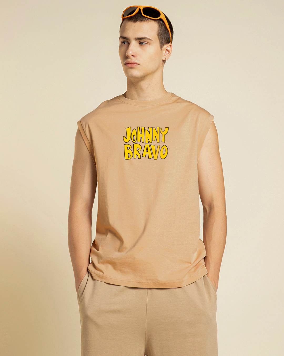 Shop Men's Brown Johnny Bravo Graphic Printed Boxy Fit Vest-Back