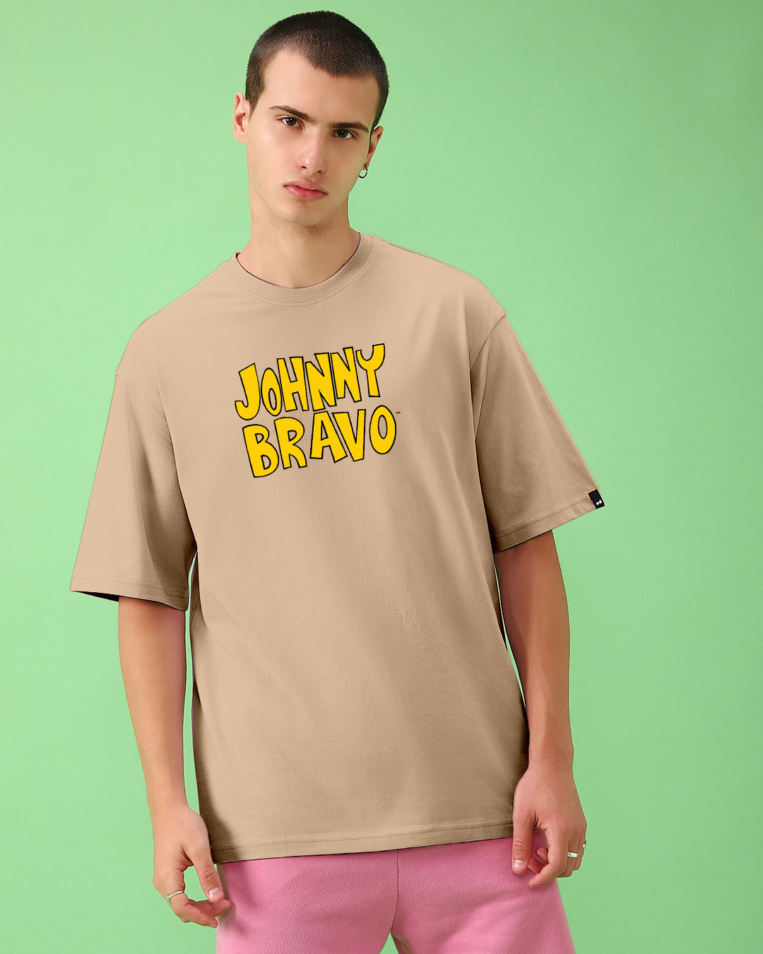 Shop Men's Brown Johnny Bravo Graphic Printed Oversized T-shirt-Back