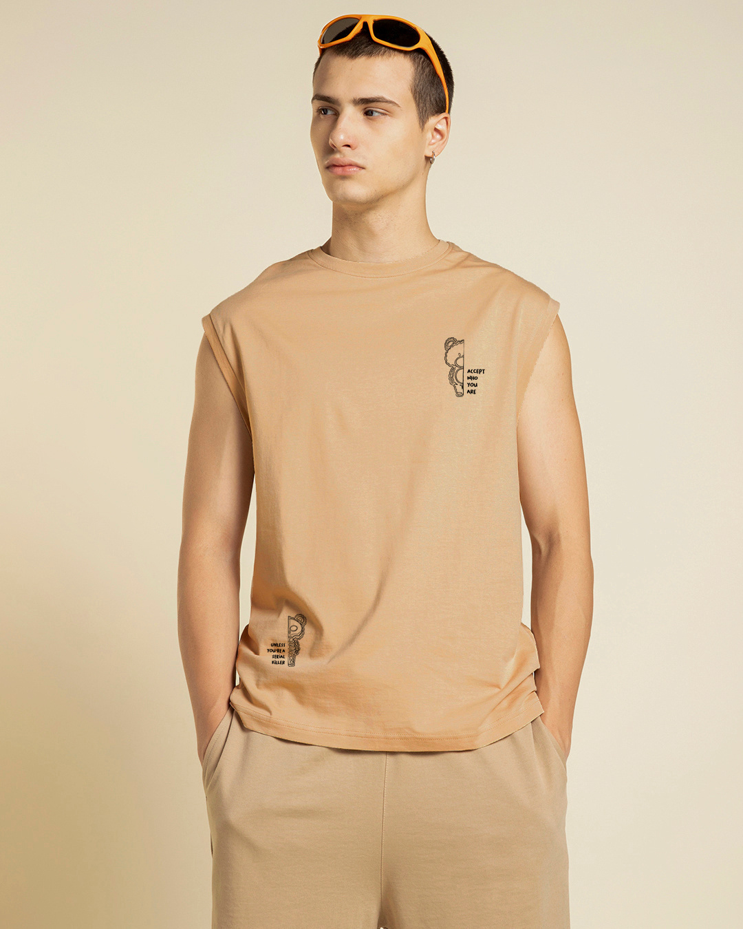 Shop Men's Brown Killer Mode Graphic Printed Oversized Vest-Back