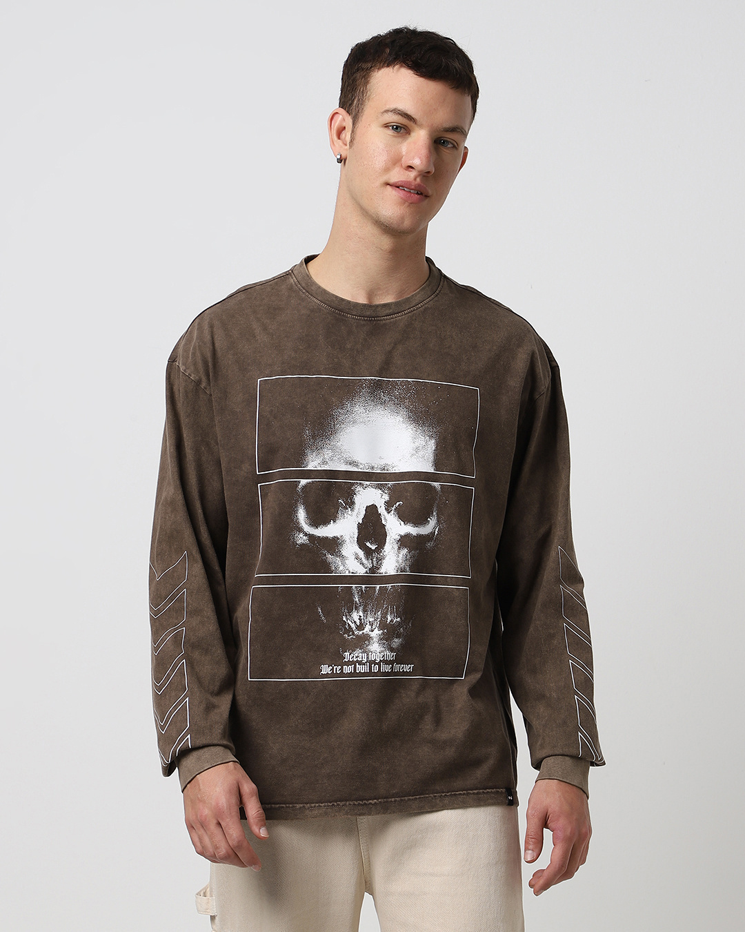 Shop Men's Brown Life Decay Graphic Printed Oversized T-shirt-Back